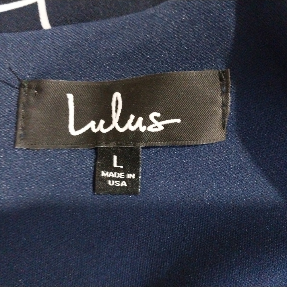 LULUS size L Dark Blue and White Checkered Midi Elegant Formal Dress - Picture 8 of 16